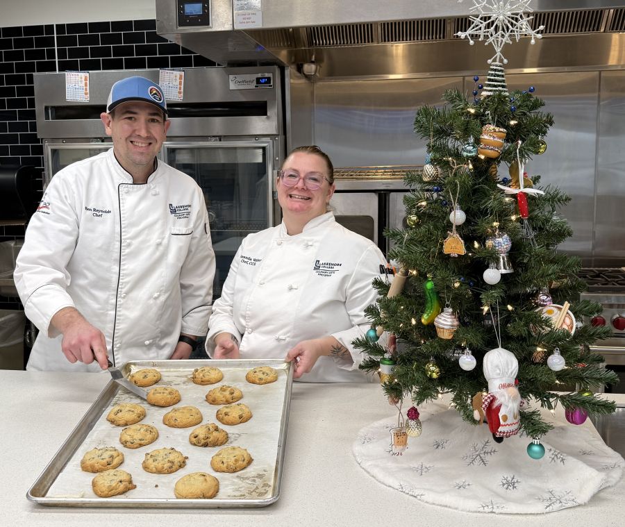 Chef Ben Reynolds, right, and Chef Amanda Weber, Lakeshore College baking and culinary instructors.
