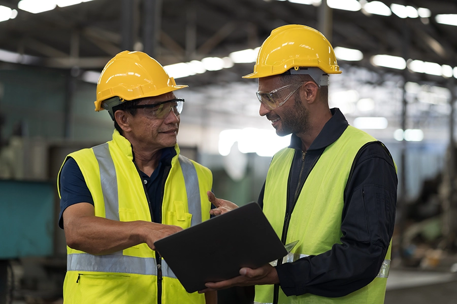 Manufacturing supervisor coaching employees