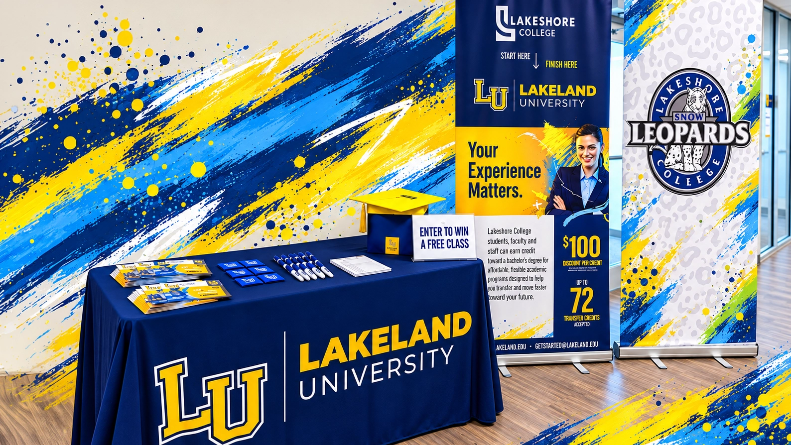 Lakeland University information display at Lakeshore College