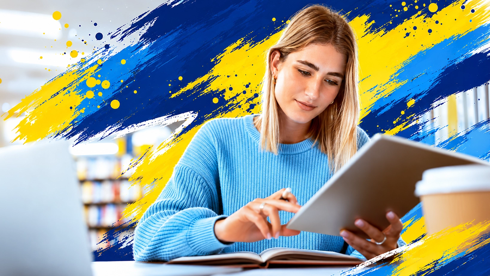 Student studying with a tablet